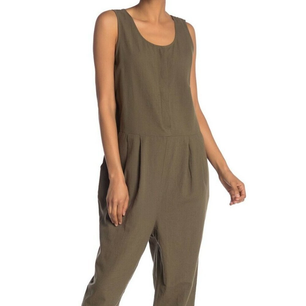 Eileen Fisher Olive Organic Cotton Crepe Jumpsuit